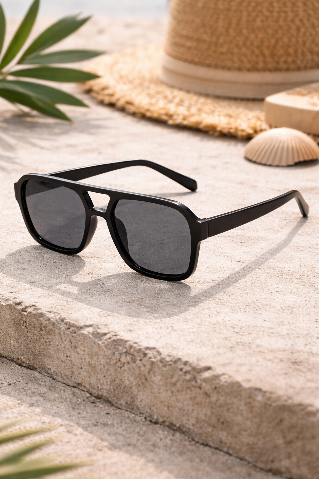 Unisex Sonnenbrille rechteckig, Vintage-Stil, mit UV-Schutz. Modernes Accessoire für Sommer-Mode.