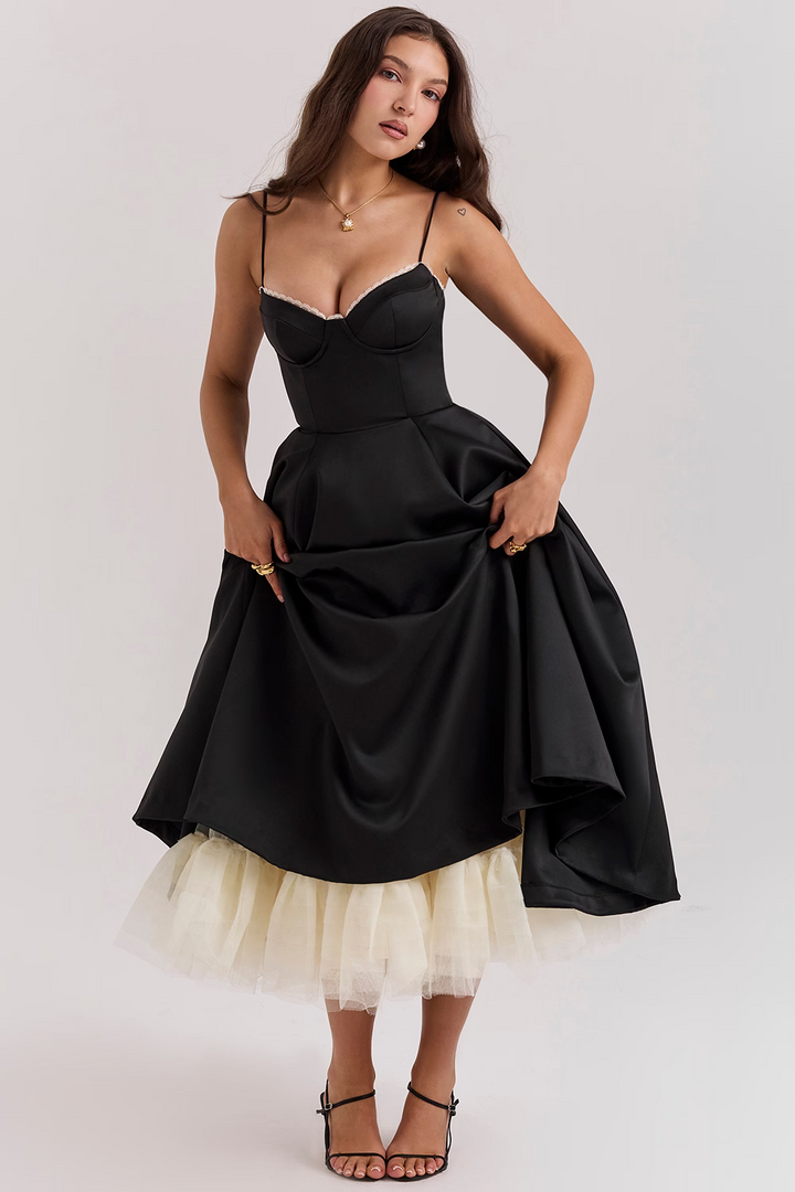 Schlankmachendes Midikleid für Damen, elegant & festlich. Perfektes Abendkleid für besondere Anlässe.