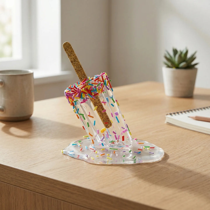 Bunte Dekofigur Eis am Stiel mit Schmelzeffekt, verspieltes Design. Modernes Wohnaccessoire & Eyecatcher.