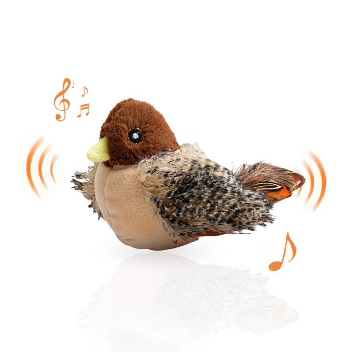 Interaktives Katzenspielzeug mit Vogelgeräuschen, weckt Jagdinstinkt bei Katzen. USB-aufladbar für langanhaltenden Spielspaß.
