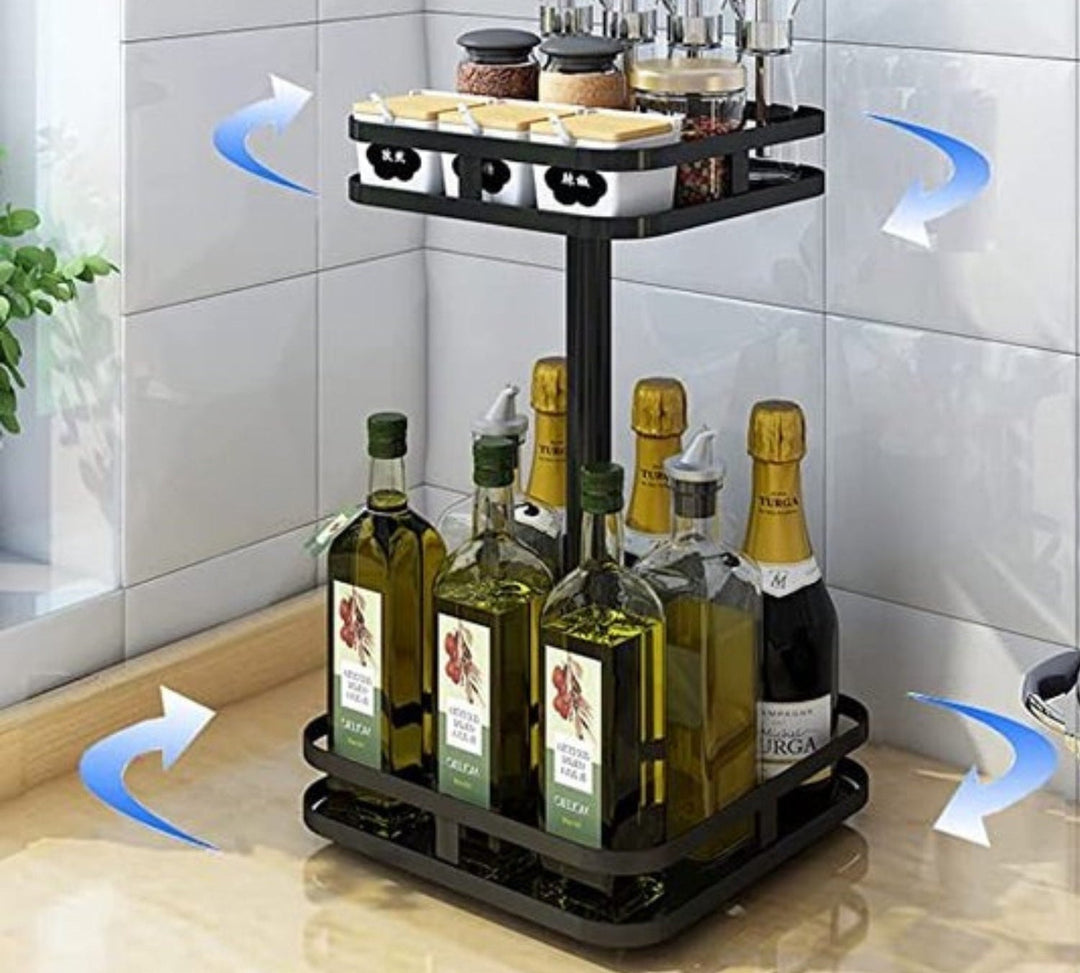 360° drehbarer schwarzer Organizer aus Edelstahl für Küche & Bad. Einfacher Zugriff auf alle Artikel.