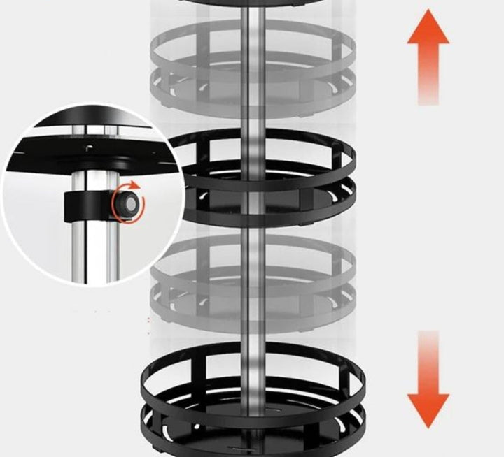 Elegantes TwistRack 360° Drehregal, schwarz. Moderner Organizer für Küche und Bad.