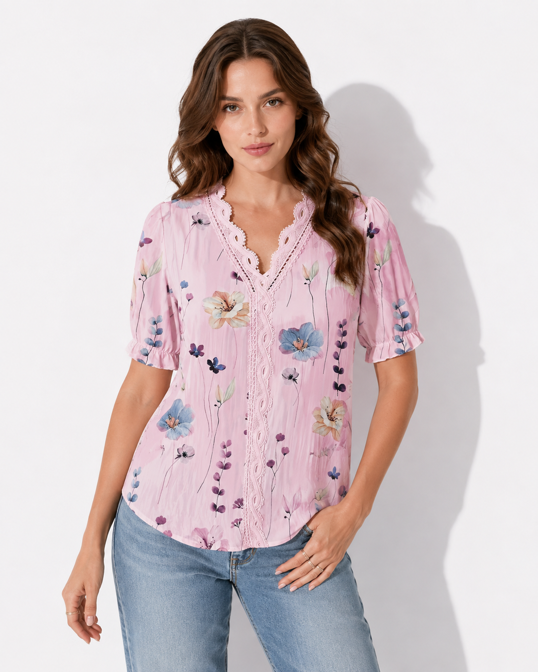 Elegante Damen V-Ausschnitt Bluse mit langen Ärmeln, locker geschnitten, ideal für Business Casual & Freizeitmode.