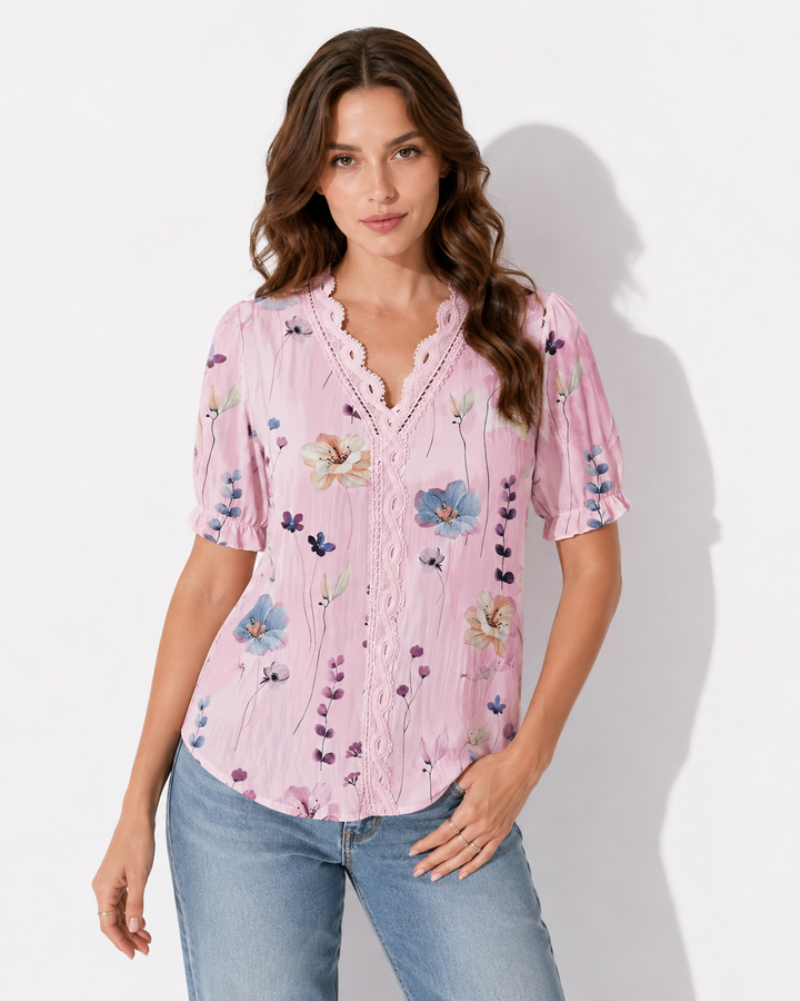 Elegante Damen V-Ausschnitt Bluse mit langen Ärmeln, locker geschnitten, ideal für Business Casual & Freizeitmode.