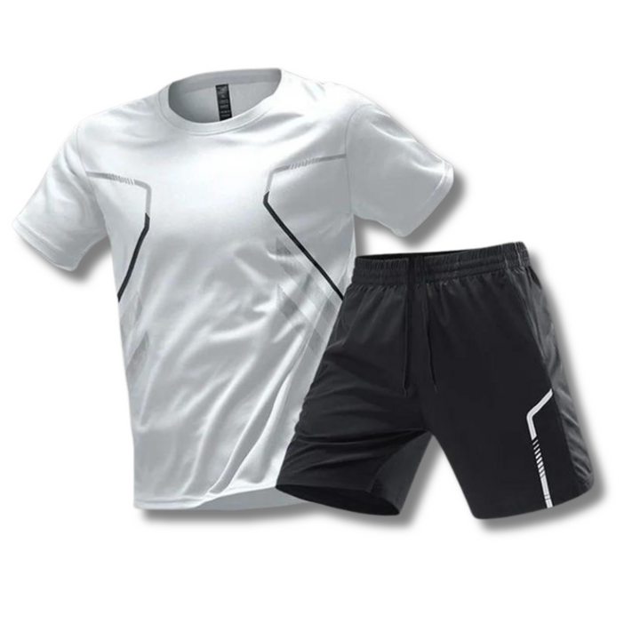 Schnelltrocknendes Herren Trainingsset für intensives Lauftraining. Atmungsaktives Sportoutfit mit T-Shirt & Shorts.
