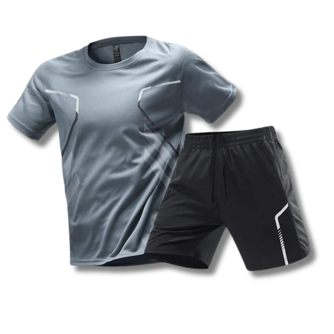 Herren Sportbekleidung: Atmungsaktives T-Shirt & bequeme Shorts. Schnelltrocknendes Trainingsset für Sportler.