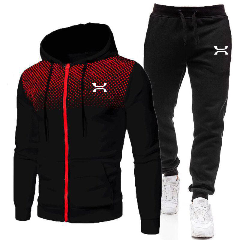 Trendiger Herren Sport-Hoodie-Set. Zweiteiler mit Reißverschluss-Kapuzenpullover und passender Sporthose.