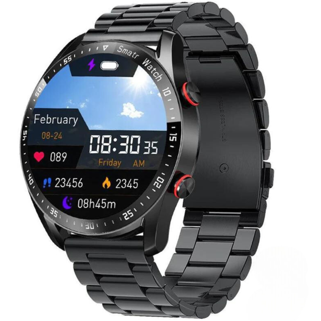 Elegante Damen & Herren Smartwatch mit Luxusdesign, Edelstahlgehäuse und hochauflösendem Touchscreen.