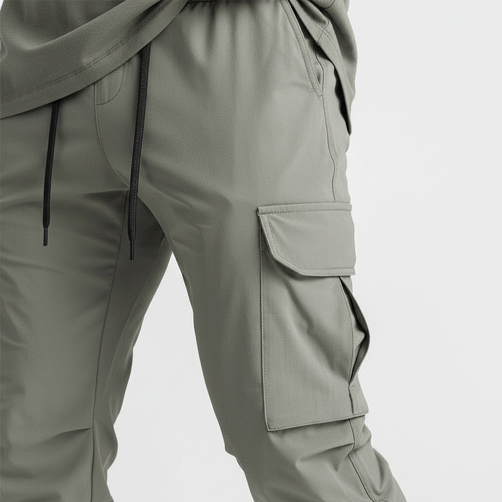 Vielseitige Herren Stretch Joggerhose mit Reißverschlusstaschen, optimal für Training & entspannte Tage.