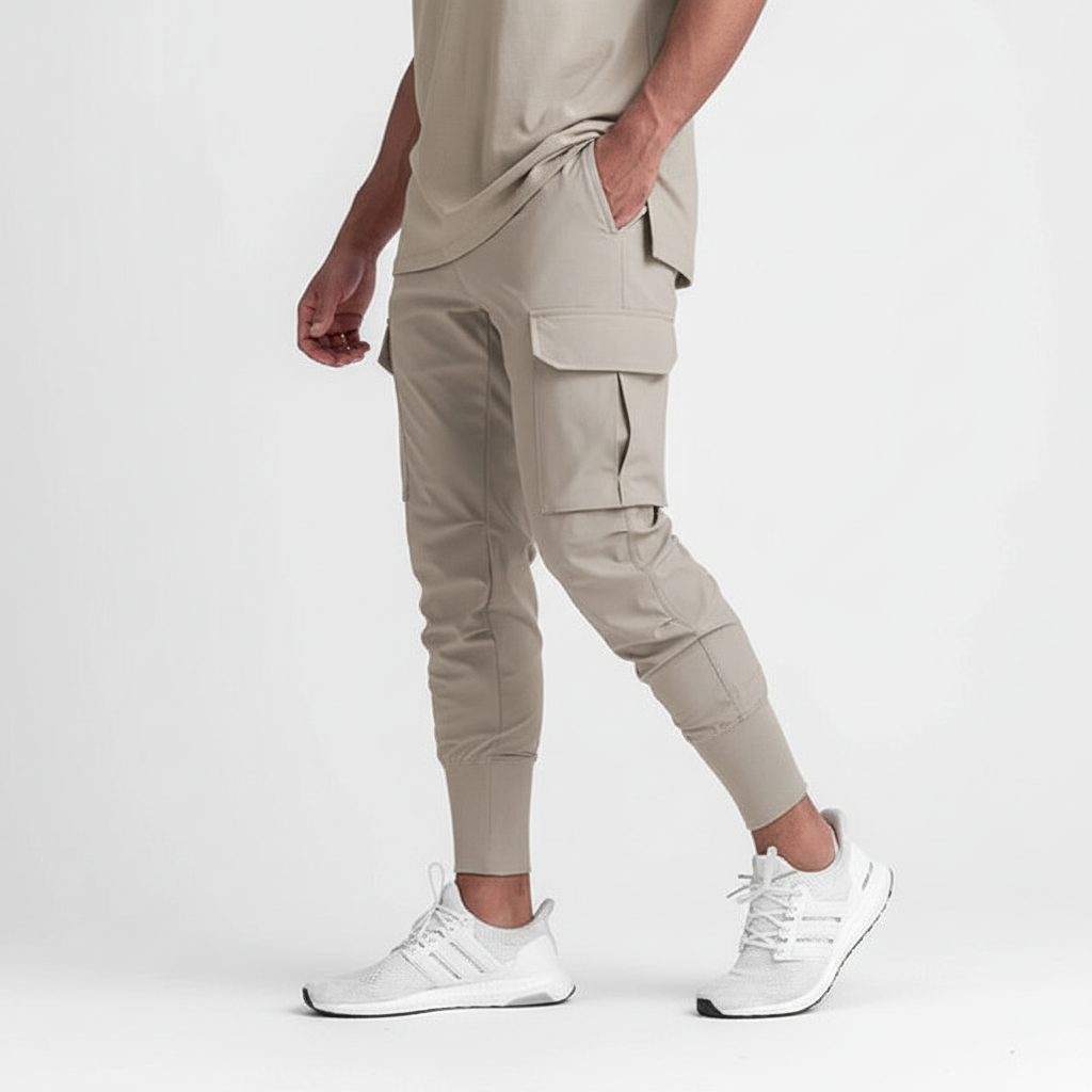 Robuste Herren Joggerhose mit Gummibund & Kordelzug, aus Stretch-Material für maximale Bewegungsfreiheit.