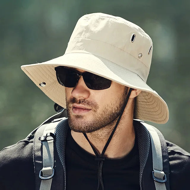 Beiger Herren Fischerhut, UV-Schutz Sommerhut für Angeln, Wandern & Outdoor.
