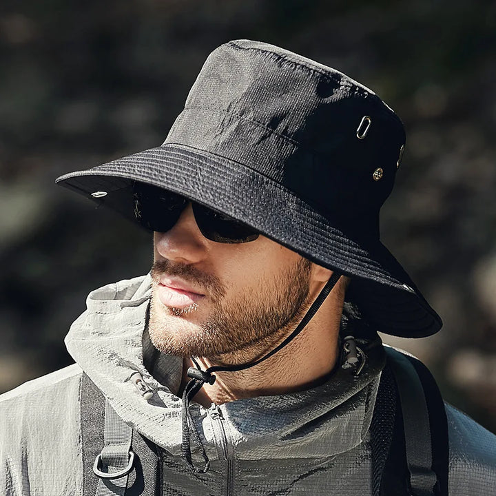 Effizienter UV-Schutz Herren Anglerhut in Beige, perfekt für sonnige Tage beim Outdoor-Sport.