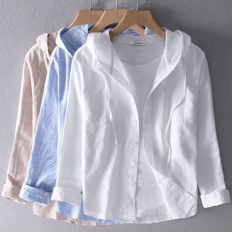 Vielseitige Damen-Bluse mit Kapuze und Streifen. Ideales Sommer-Shirt für Strand, Freizeit & Casual-Looks.
