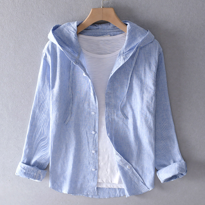 Damen gestreiftes Kapuzenhemd, locker & atmungsaktiv. Vielseitiges Sommer-Shirt für Freizeit und Alltag.