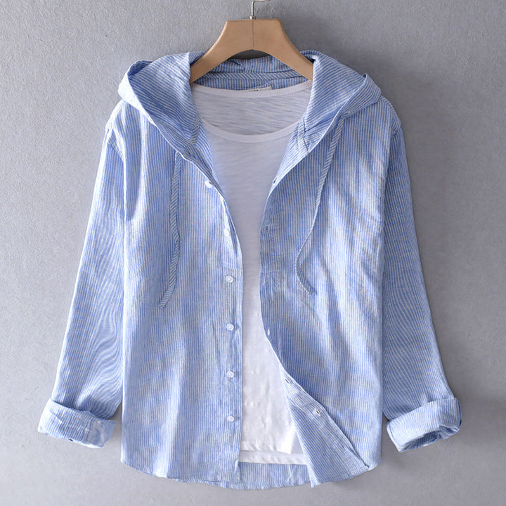 Damen gestreiftes Kapuzenhemd, locker & atmungsaktiv. Vielseitiges Sommer-Shirt für Freizeit und Alltag.