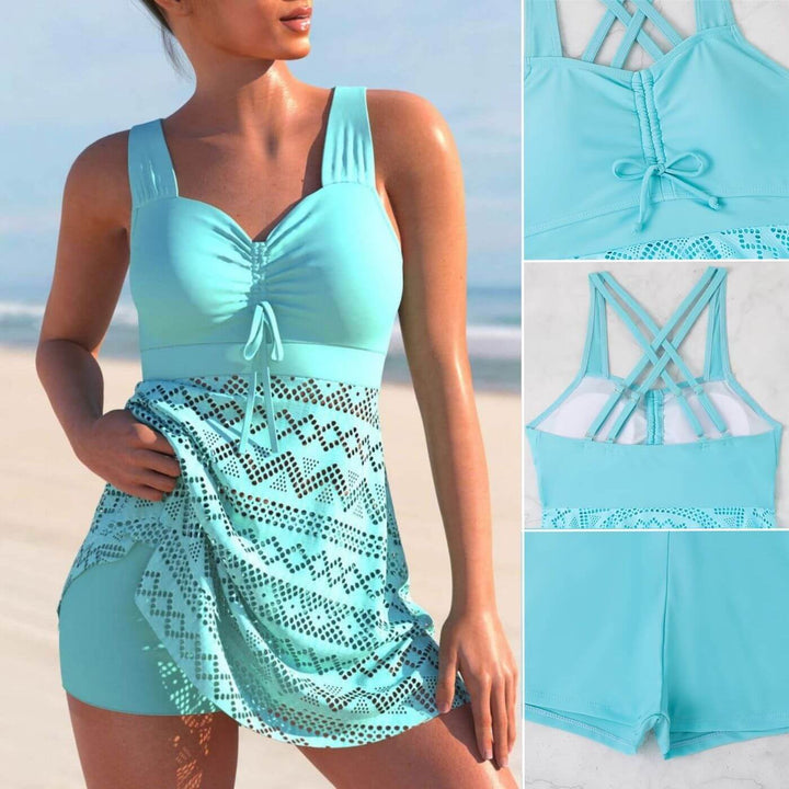 Sommerliches Damen Raffung Tankini Badekleid, mehrfarbig. Komfortable & stilvolle Bademode für jeden Anlass.