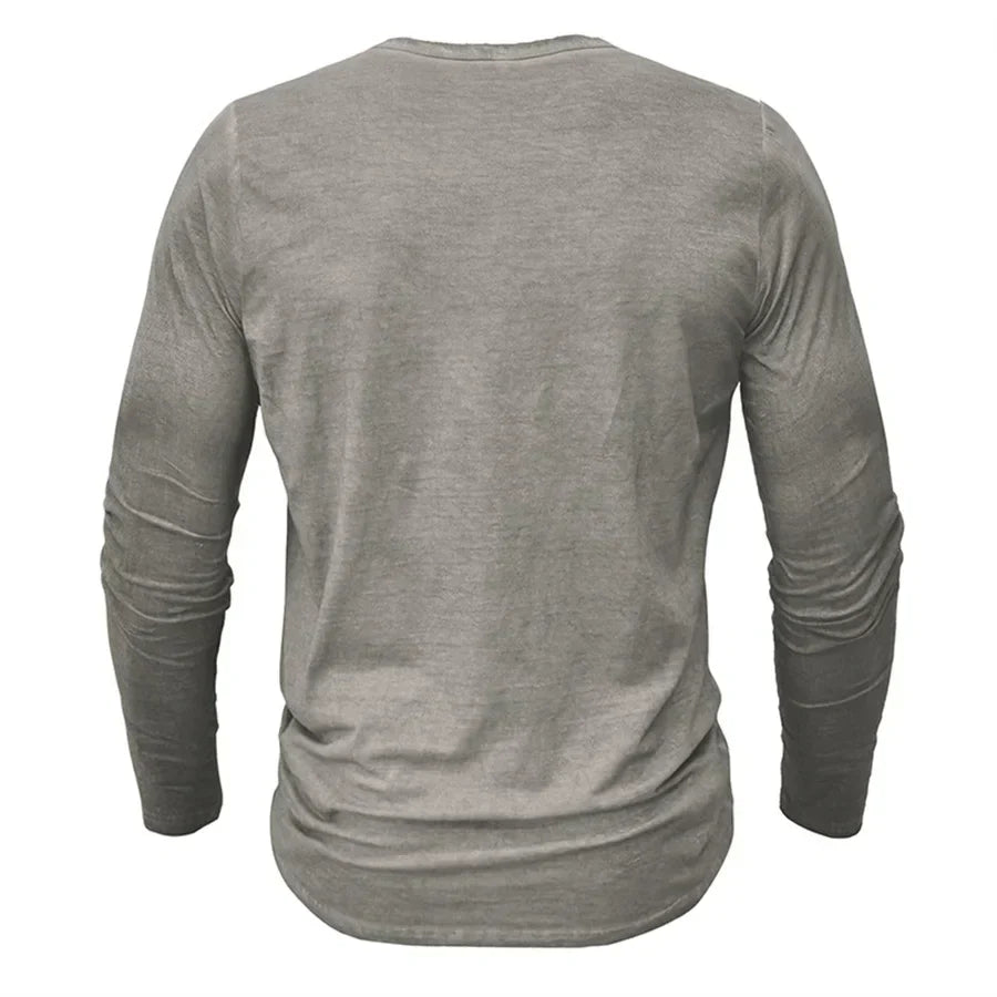 Dunkelblaues Herren Basic Sweatshirt, mit klassischer Knopfleiste und langen Ärmeln, vielseitige Freizeitbekleidung.
