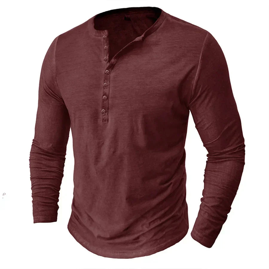 Graues Herren Henley Sweatshirt Pullover, stilvoll und bequem, mit Knopfleiste. Perfektes Langarmshirt für Alltag.