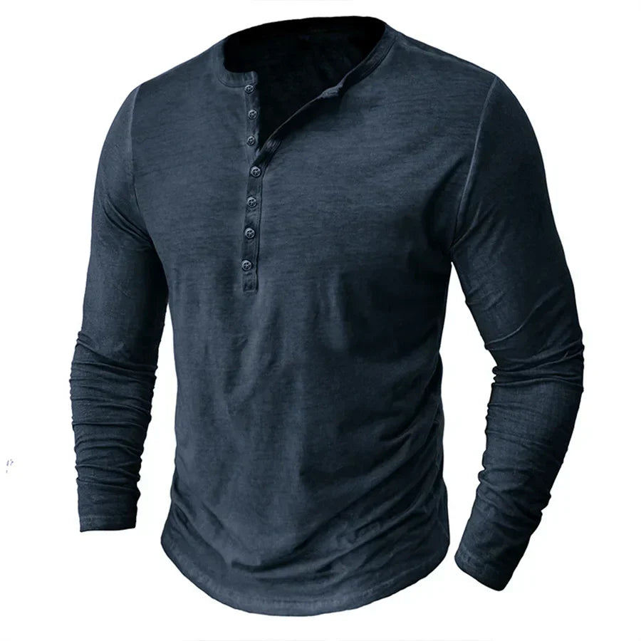 Vielseitiges Herren Henley Sweatshirt in Burgundy, modisches Langarmshirt mit Knopfleiste für entspannte Tage.