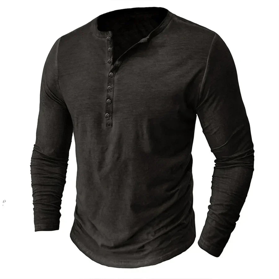 Basic Herren Henley Sweatshirt in Dunkelgrau, modernes Design mit Knopfleiste, bequemes Männer Oberteil.