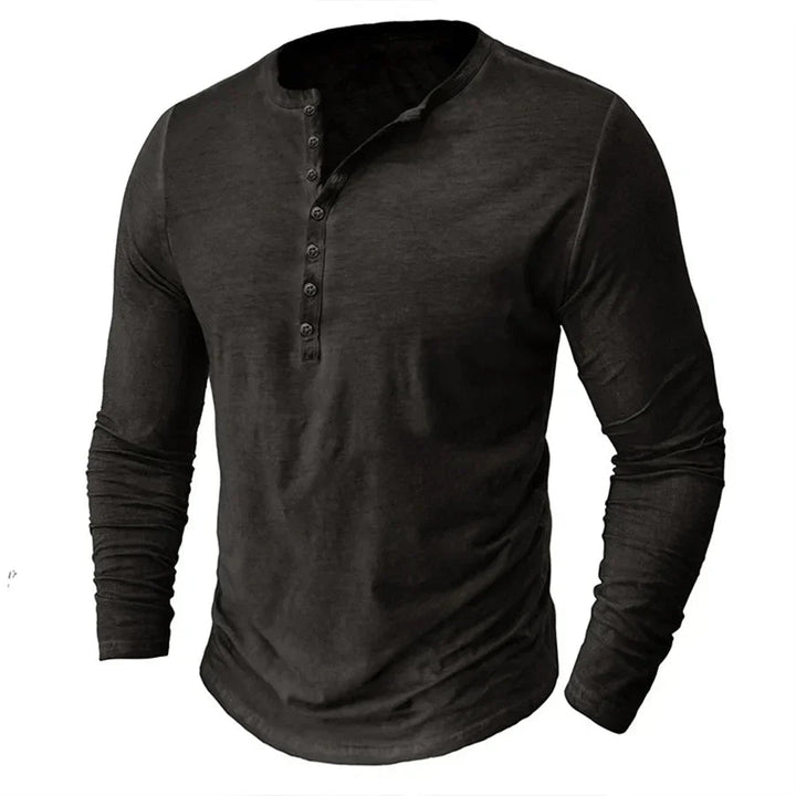 Basic Herren Henley Sweatshirt in Dunkelgrau, modernes Design mit Knopfleiste, bequemes Männer Oberteil.