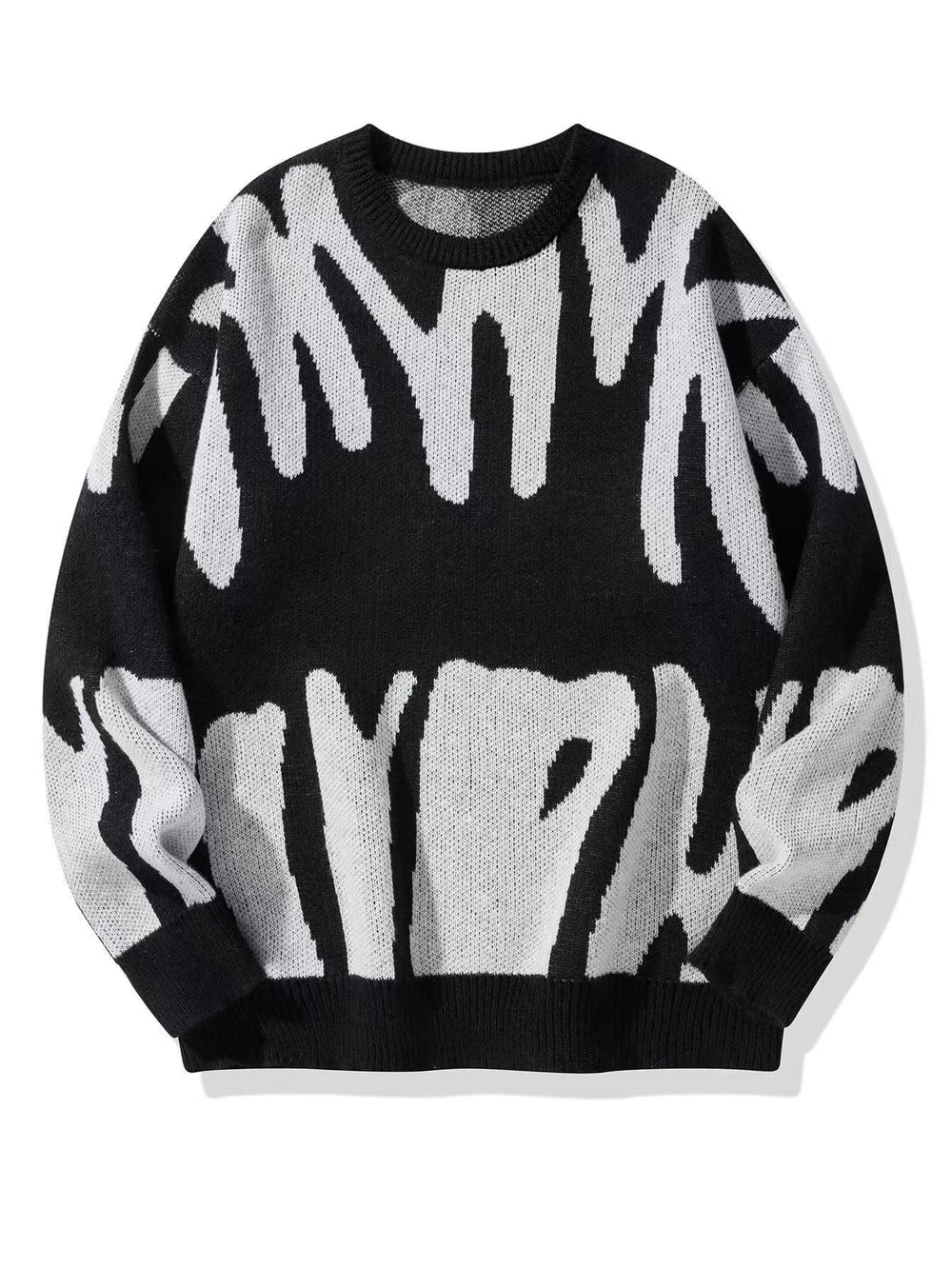 Detailaufnahme des gemusterten Herren Rundhals-Sweatshirts. Zeigt Textur, Komfort & modernes Muster des Pullovers.