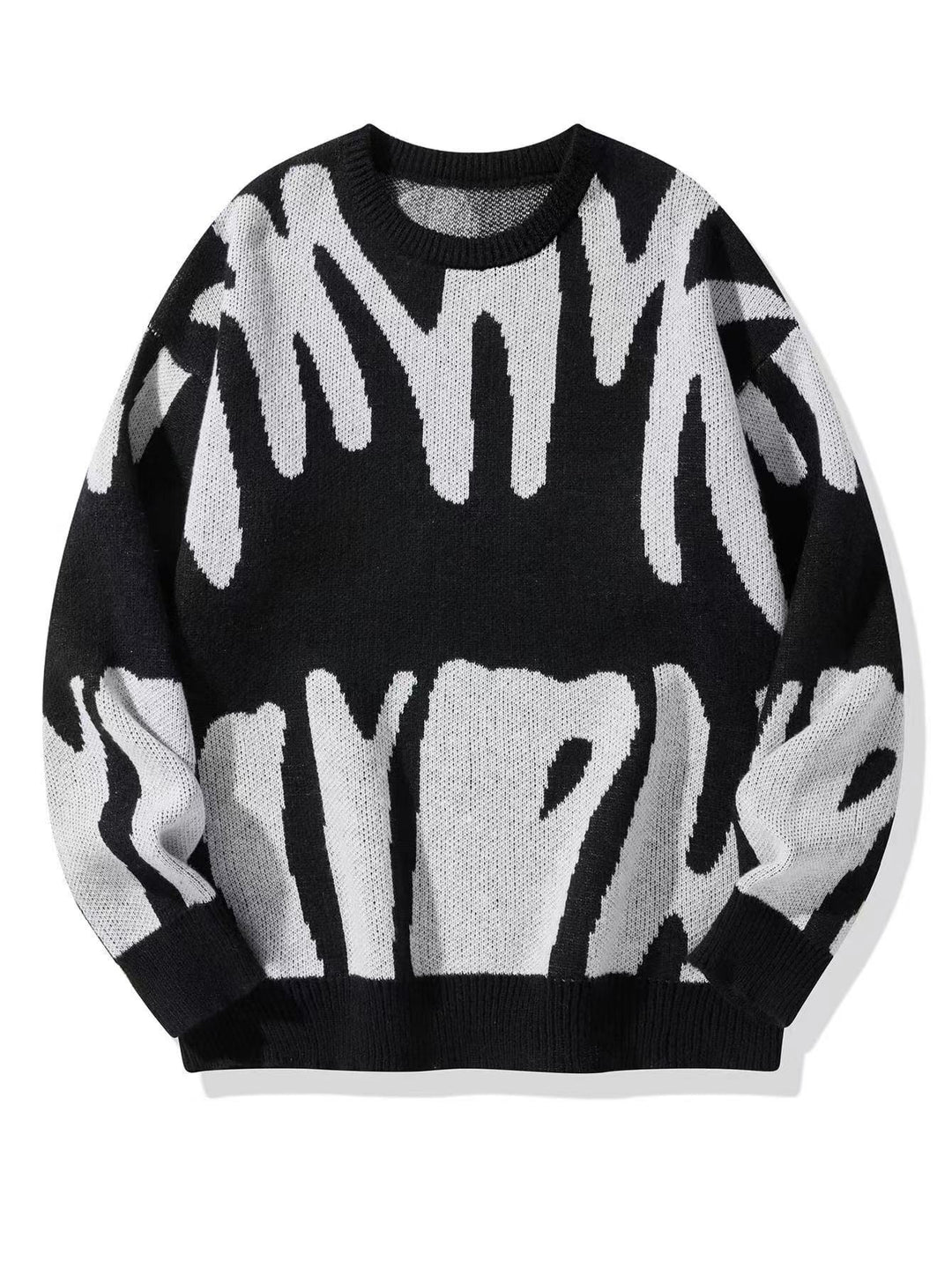 Detailaufnahme des gemusterten Herren Rundhals-Sweatshirts. Zeigt Textur, Komfort & modernes Muster des Pullovers.