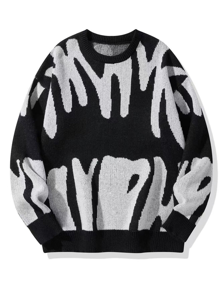 Detailaufnahme des gemusterten Herren Rundhals-Sweatshirts. Zeigt Textur, Komfort & modernes Muster des Pullovers.