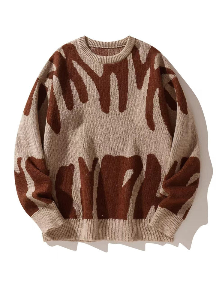 Gemustertes Herren Rundhals-Sweatshirt flach liegend. Zeigt stilvolles Design & warmes Material. Ideal für Winter/Herbst.