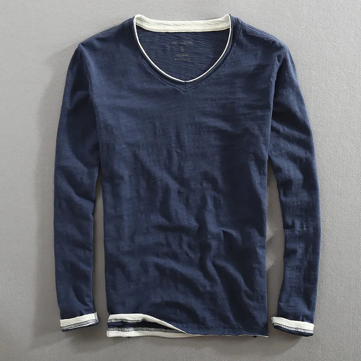 Eleganter Herren V-Ausschnitt Sweatshirt, Langarm-Pullover für stilvollen Smart Casual Look. Komfortable Männermode.