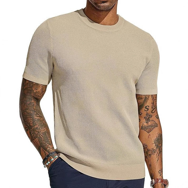 Herren T-Shirt, atmungsaktiv, slim fit, kurzarm, elegant. Ideal für sommerliche Smart-Casual-Styles & Freizeit.