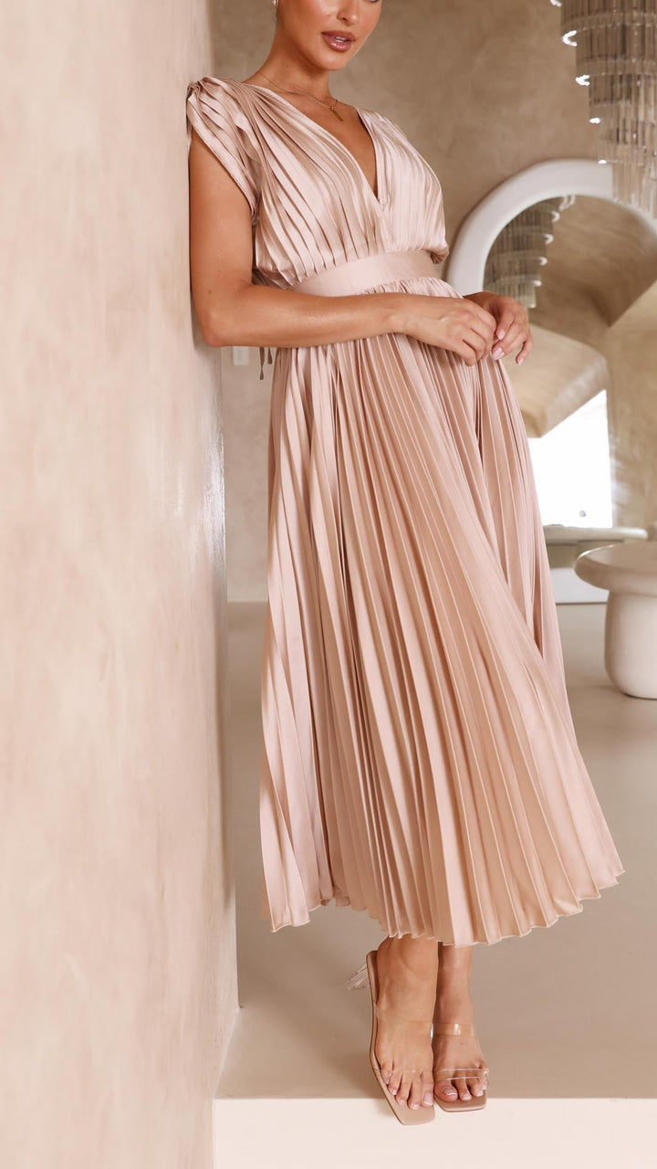 Vielseitiges, elegantes Damen Maxikleid, gefaltet, für Sommerfeste, Abendgarderobe & Hochzeiten.