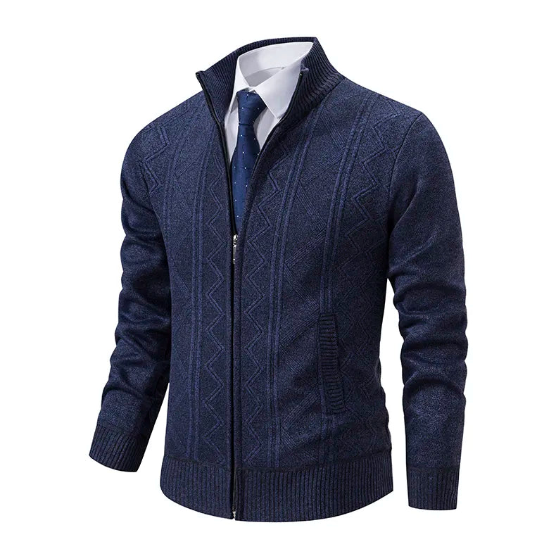 Hochwertige Herren Strickware: Komfortabler Reißverschluss-Cardigan in Dunkelgrau, vielseitig und stilvoll.