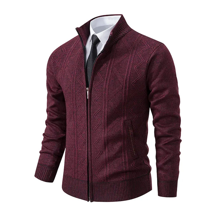 Bolendo Herren Reißverschlussjacke in leuchtendem Rot, ein moderner und warmer Strick-Cardigan für Männer.