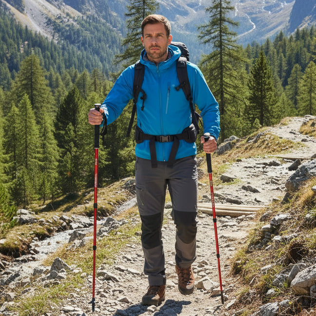 Leichte Aluminium-Wanderstöcke, verstellbar, für stabilen Halt bei Trekking-Touren.