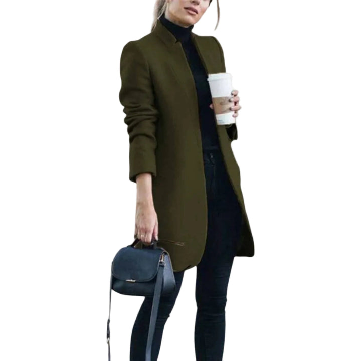 Moderner Damen Langmantel mit Reverskragen, gerader Schnitt, elegant für Büro & Freizeit im Winter.