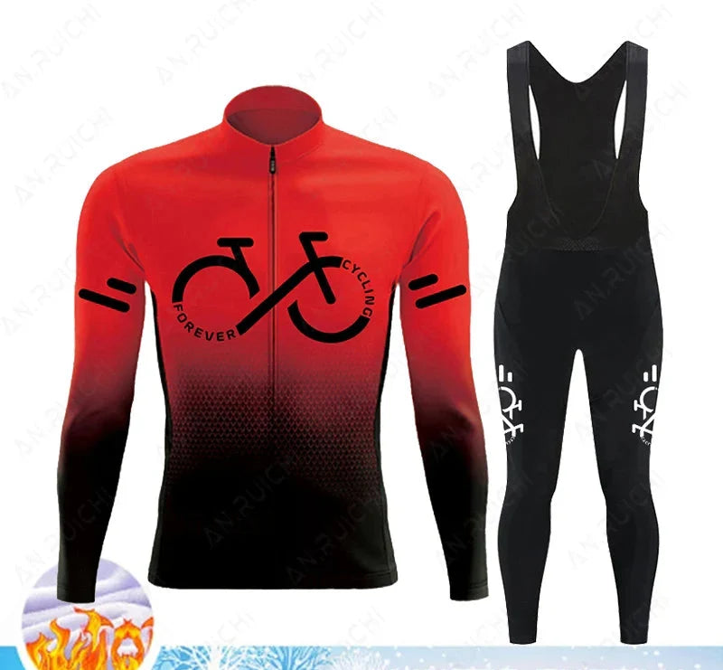 Winterliches Herren Thermo Fleece Radtrikot Set, winddicht & atmungsaktiv für Rennrad & MTB.