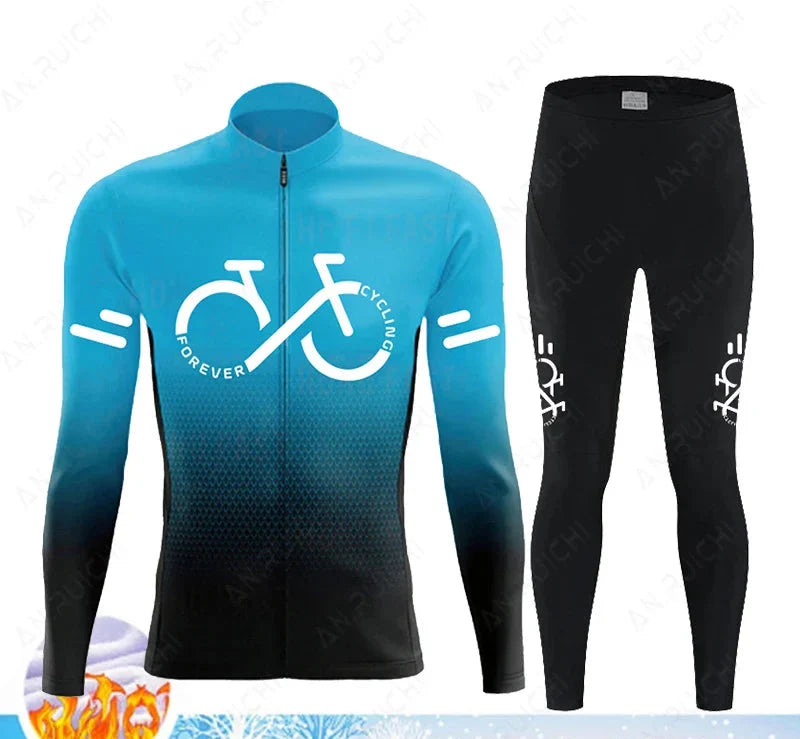 Winddichtes & warmes Thermo Radtrikot Set für Herren, atmungsaktives Fleece für Winter Radsport.