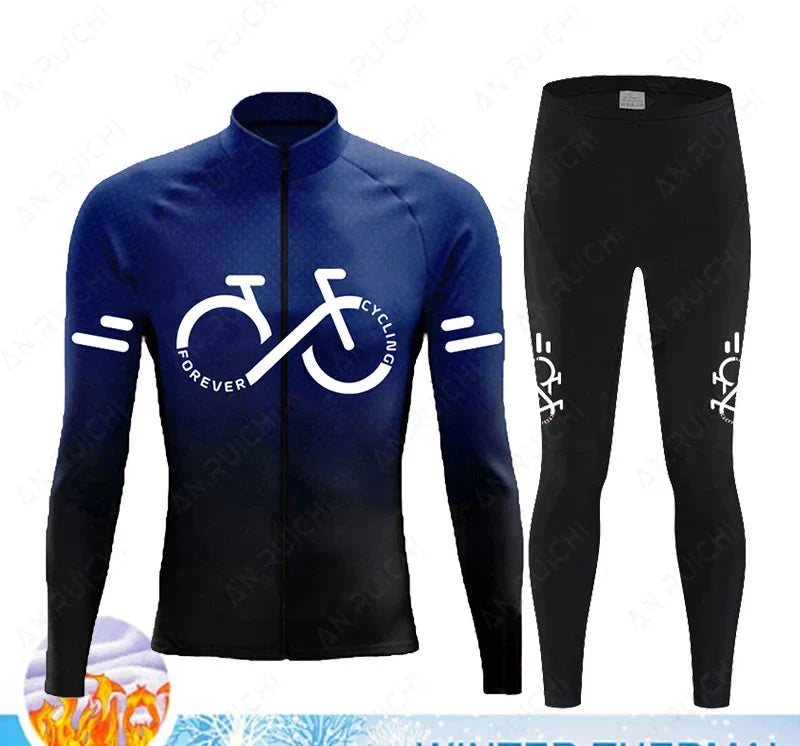 Fleece gefüttertes Thermo Radtrikot Set für Herren & Damen, warm & atmungsaktiv im Winter.