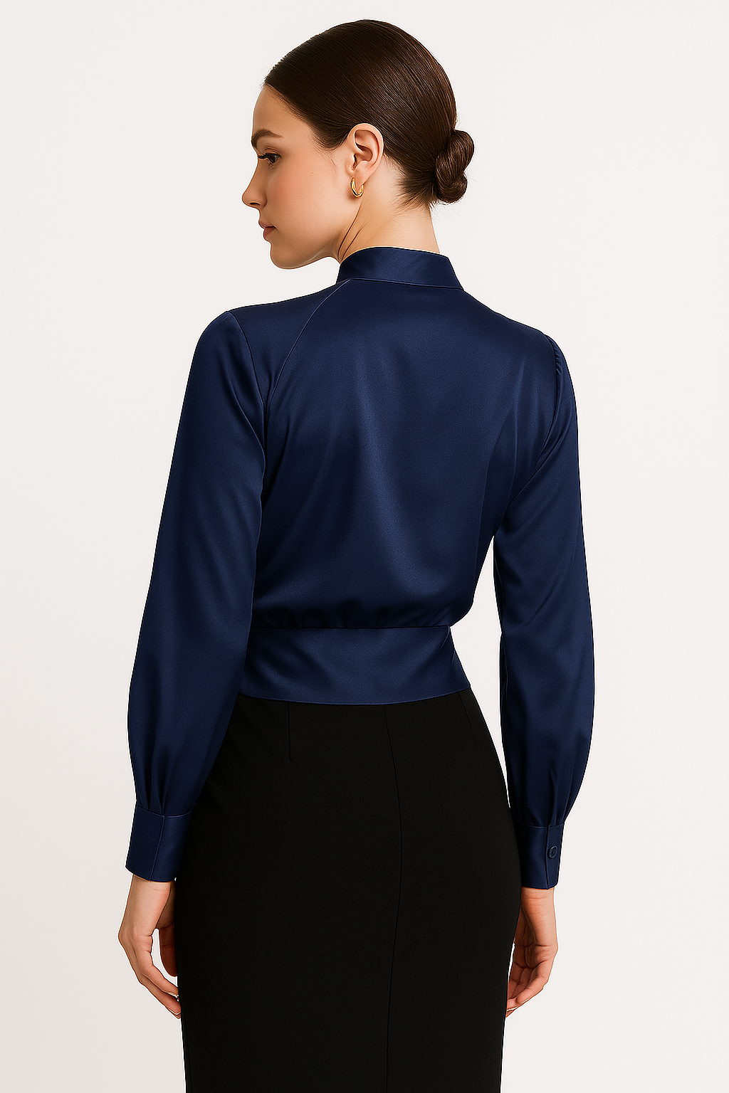 Stilvolles Damen Langarm Top mit tiefem V-Ausschnitt, das Eleganz und Komfort für Business und Feiern bietet.