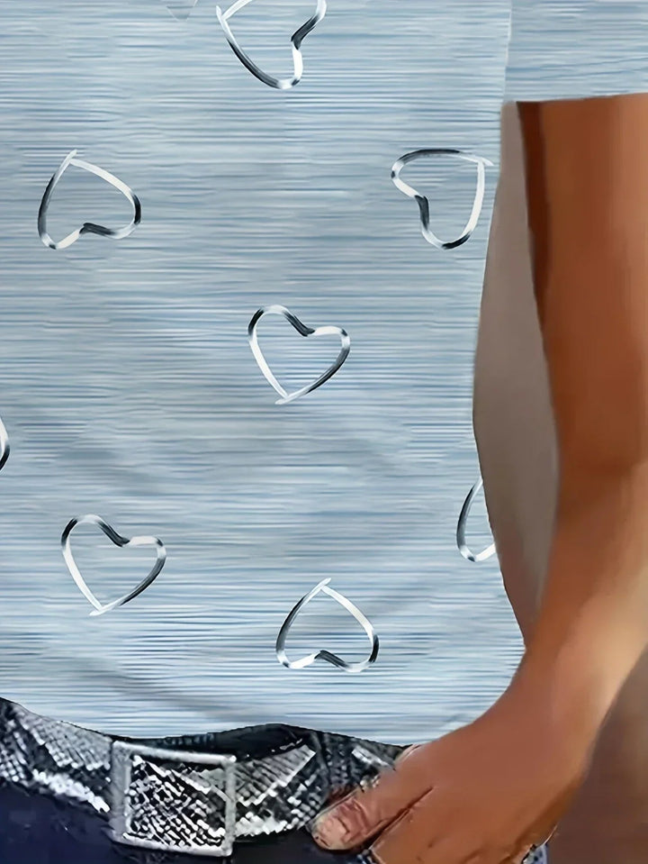 Romantisches Damen Top, Kurzarm, mit Herzprint & V-Ausschnitt, perfekt für den Alltag.