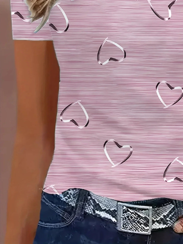 Damen Bluse mit Herzprint & V-Ausschnitt, ideales Sommer Oberteil für Freizeit.