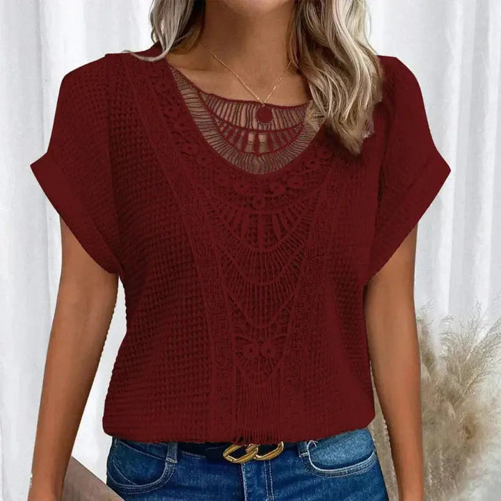 Lässiges Damen Waffelstruktur Top mit dezentem Spitzendetail. Ideal als Sommer- oder Frühlingsmode.