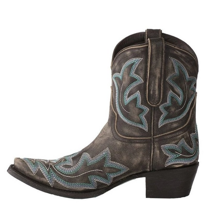 Damen Dakota Cowboystiefeletten aus besticktem Leder im Western-Stil für Herbst und Winter.