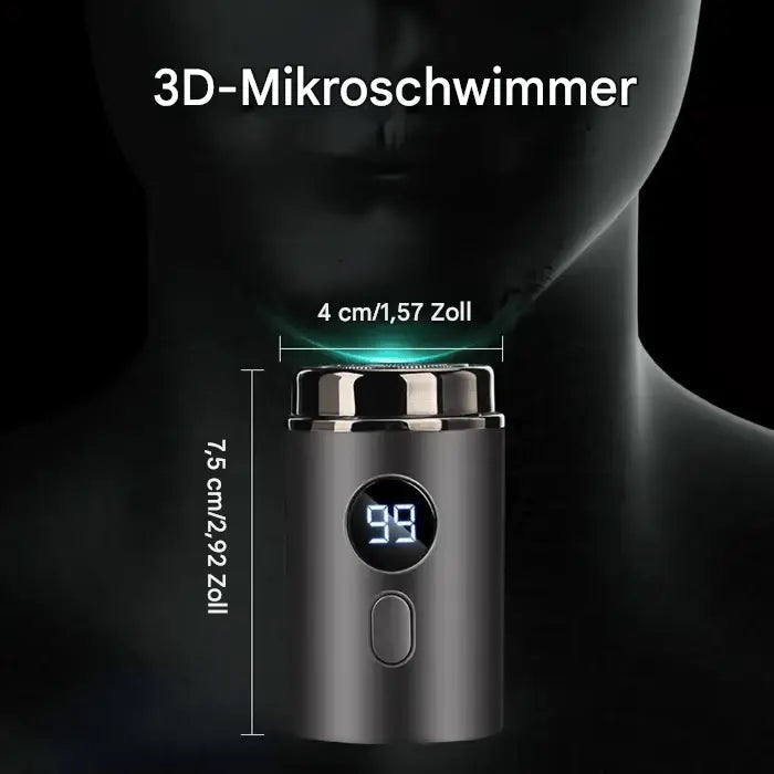 Schwarzer Unisex Mini-Elektrorasierer für glatte Haut. Geeignet für präzise Nass- & Trockenrasur am ganzen Körper.