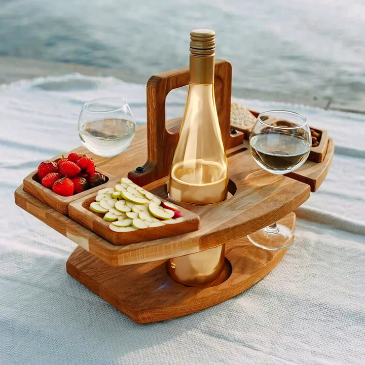Tragbarer Klapp-Picknicktisch für Wein & Snacks im Freien, ideal für Ausflüge, Garten & Camping-Geselligkeit.