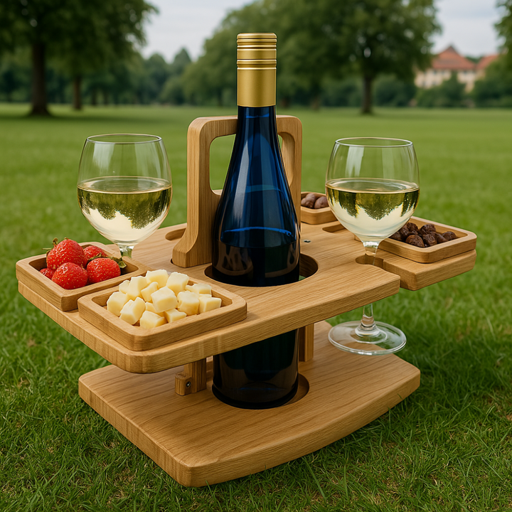 Kompakter, klappbarer Picknicktisch für Wein, Snacks & Outdoor-Essen; tragbare Gartenmöbel für Ausflüge.