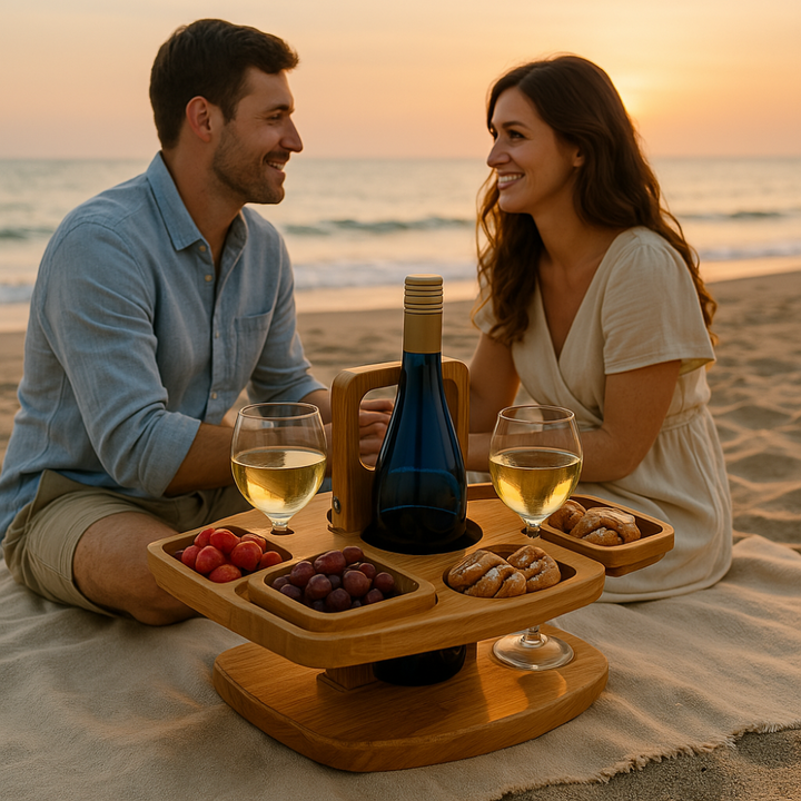Vielseitiger klappbarer Picknicktisch & Weintisch; ideal für Camping, Garten & entspannte Snacks im Freien.