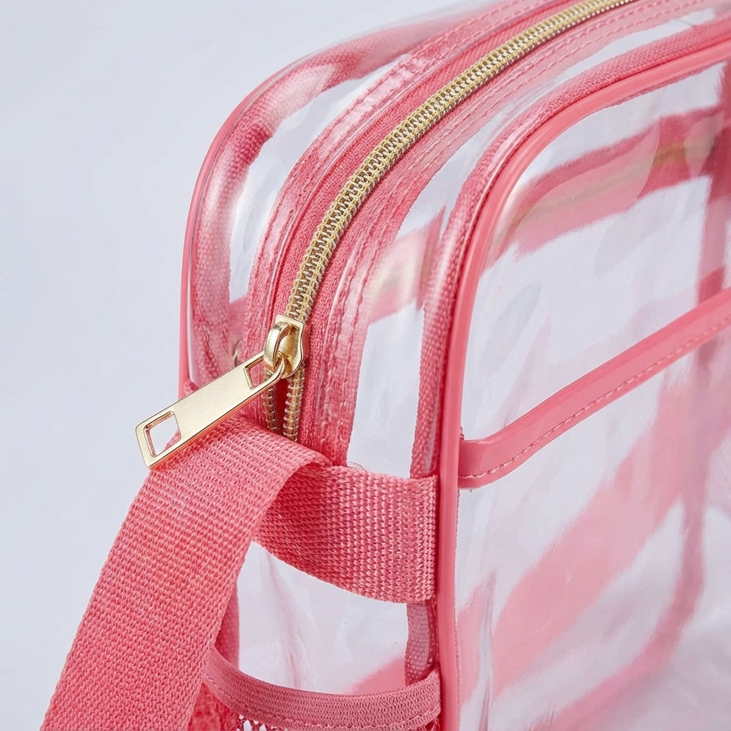 Praktische, transparente Crossbody-Eventtasche mit verstellbarem Gurt, ideal für Konzerte.
