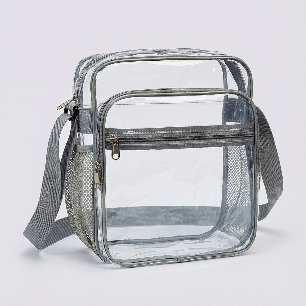 Sicherheitstasche: transparente Crossbody-Tasche für schnelle Kontrollen bei Events und Sportstadien.